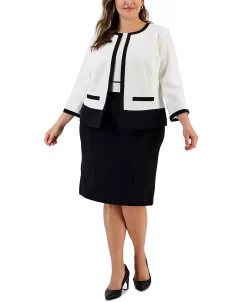 Kasper Plus Size Contrast-Trim Collarless Jacket -Anne Klein Sales Store 22567637 fpx