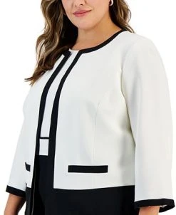 Kasper Plus Size Contrast-Trim Collarless Jacket -Anne Klein Sales Store 22567641 fpx