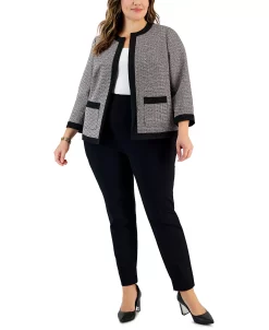 Kasper Plus Size Tweed Collarless 3/4-Sleeve Jacket -Anne Klein Sales Store 22567661 fpx