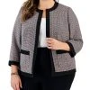 Kasper Plus Size Tweed Collarless 3/4-Sleeve Jacket