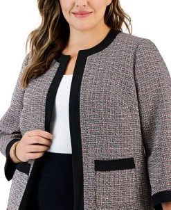 Kasper Plus Size Tweed Collarless 3/4-Sleeve Jacket -Anne Klein Sales Store 22567666 fpx