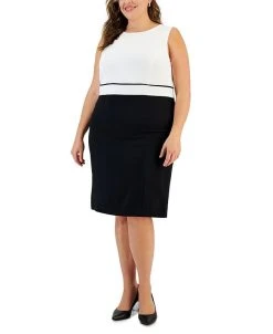 Kasper Plus Size Sleeveless Colorblock Sheath Dress