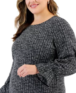 Kasper Plus Size Printed Bateau-Neck Flare-Cuff Blouse -Anne Klein Sales Store 22567858 fpx