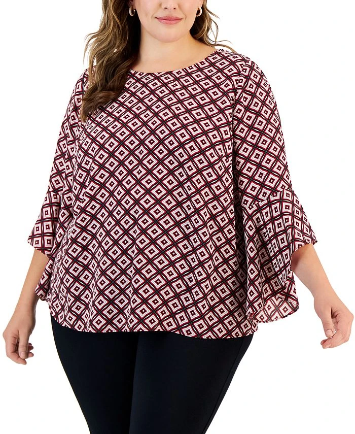 Kasper Plus Size Printed Flared 3/4-Sleeve Blouse 1 Kasper Plus Size Printed Flared 3/4-Sleeve Blouse