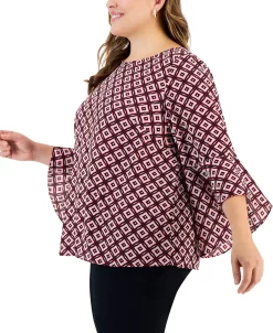 Kasper Plus Size Printed Flared 3/4-Sleeve Blouse 7 Kasper Plus Size Printed Flared 3/4-Sleeve Blouse -Anne Klein Sales Store 22567976 fpx