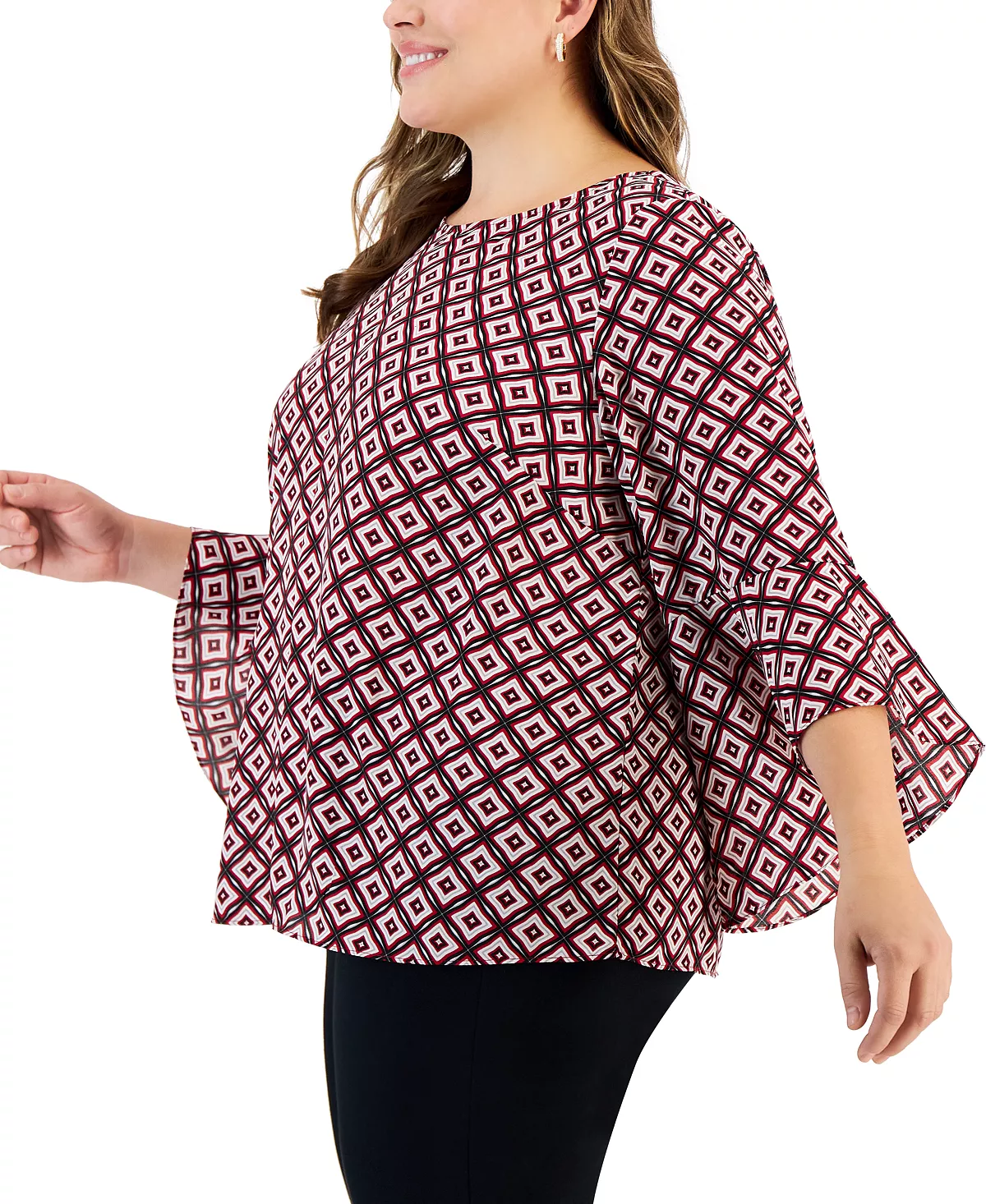 Kasper Plus Size Printed Flared 3/4-Sleeve Blouse 3 Kasper Plus Size Printed Flared 3/4-Sleeve Blouse - Image 3