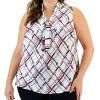 Kasper Plus Size Printed Sleeveless Tie-Neck Blouse