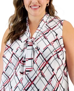 Kasper Plus Size Printed Sleeveless Tie-Neck Blouse -Anne Klein Sales Store 22568003 fpx