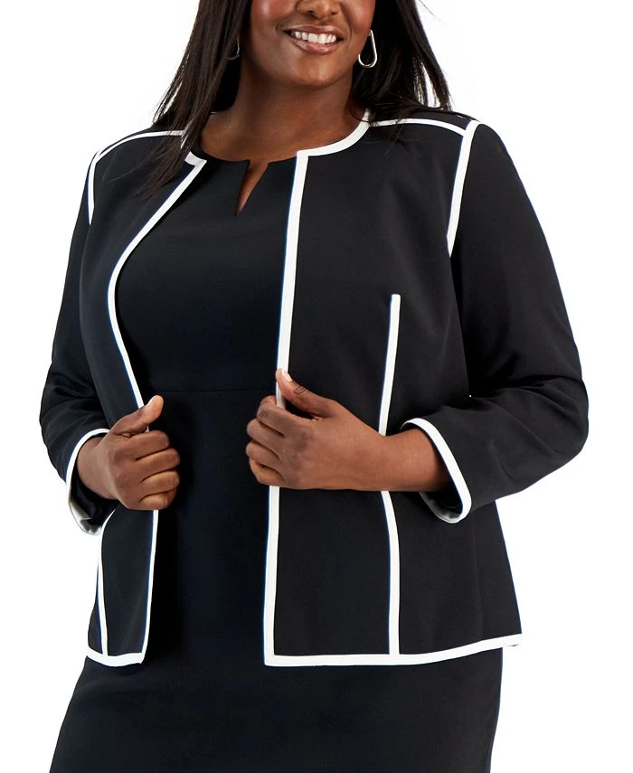 Kasper Plus Size Colorblocked Open-Front Long-Sleeve Blazer 1 Kasper Plus Size Colorblocked Open-Front Long-Sleeve Blazer