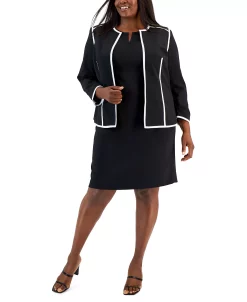 Kasper Plus Size Colorblocked Open-Front Long-Sleeve Blazer 8 Kasper Plus Size Colorblocked Open-Front Long-Sleeve Blazer -Anne Klein Sales Store 22568120 fpx