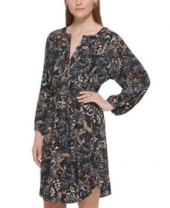Vince Camuto Women's Printed Balloon-Sleeve Belted Dress -Anne Klein Sales Store 22569710 fpx