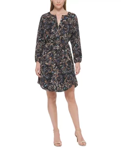 Vince Camuto Women's Printed Balloon-Sleeve Belted Dress -Anne Klein Sales Store 22569711 fpx