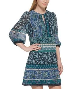 Vince Camuto Women's Balloon-Sleeve Tie-Neck Dress -Anne Klein Sales Store 22569977 fpx