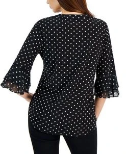 Kasper Women's Split-Neck Polka-Dot Flutter Sleeve Top -Anne Klein Sales Store 22573565 fpx