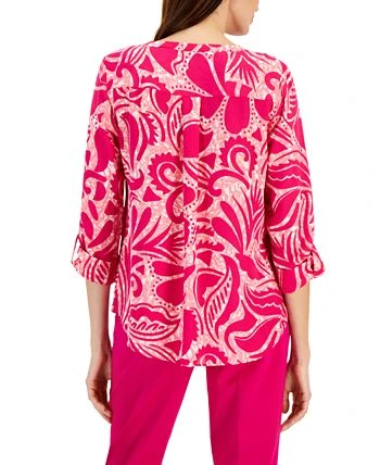 JM Collection Women's Swirl-Print Split-Neck Woven Top, Created For Macy's 2 JM Collection Women's Swirl-Print Split-Neck Woven Top, Created For Macy's - Image 2