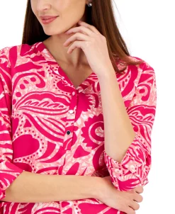 JM Collection Women's Swirl-Print Split-Neck Woven Top, Created For Macy's 7 JM Collection Women's Swirl-Print Split-Neck Woven Top, Created For Macy's -Anne Klein Sales Store 22576648 fpx