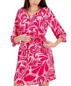 JM Collection Women's Printed Hardware Tie-Waist Dress, Created For Macy's 9 JM Collection Women's Printed Hardware Tie-Waist Dress, Created For Macy's -Anne Klein Sales Store 22576668 fpx