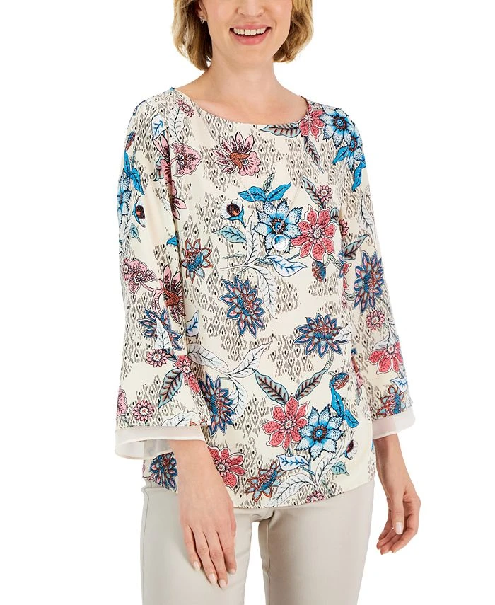 JM Collection Women's Etched Batik Printed Flared-Sleeve Top, Created For Macy's 1 JM Collection Women's Etched Batik Printed Flared-Sleeve Top, Created For Macy's