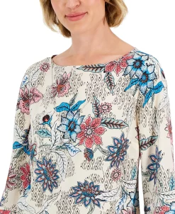 JM Collection Women's Etched Batik Printed Flared-Sleeve Top, Created For Macy's 7 JM Collection Women's Etched Batik Printed Flared-Sleeve Top, Created For Macy's -Anne Klein Sales Store 22576783 fpx