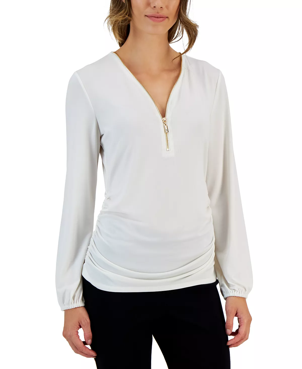 JM Collection Women's Zip-Front Ruched Top, Created For Macy's 7 JM Collection Women's Zip-Front Ruched Top, Created For Macy's - Image 7