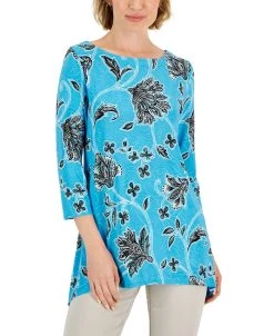 JM Collection Women's Beauty Flow Floral-Print Swing Top, Created For Macy's