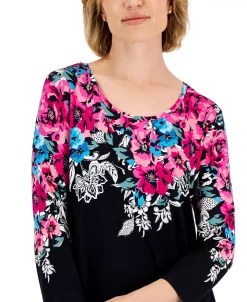 JM Collection Women's Floral Escapade Printed Knit Top, Created For Macy's -Anne Klein Sales Store 22577026 fpx