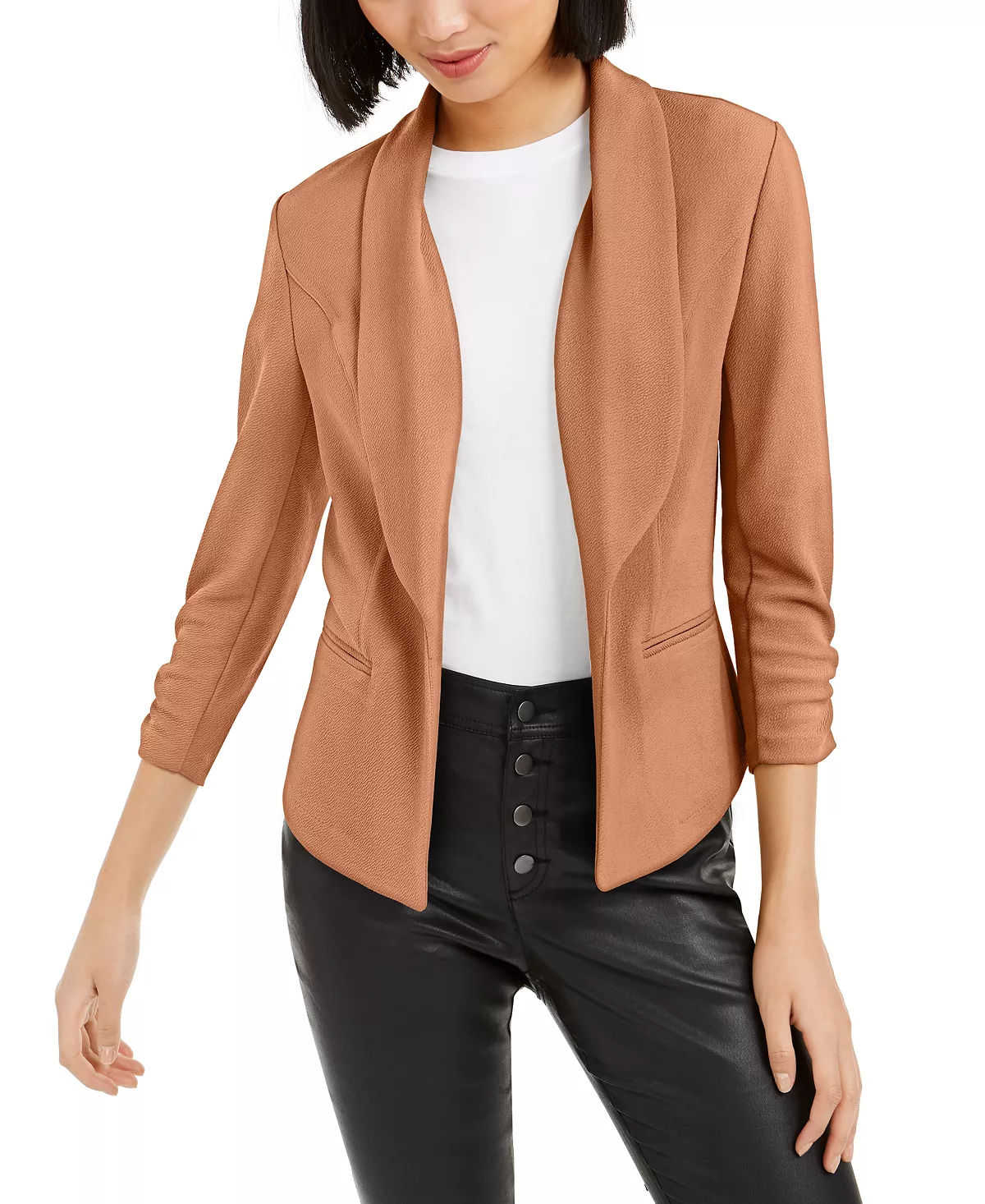Bar III Knit-Crepe Ruched-Sleeve Blazer, Created For Macy's 9 Bar III Knit-Crepe Ruched-Sleeve Blazer, Created For Macy's - Image 9