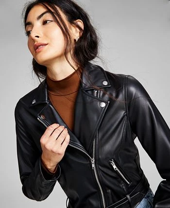 And Now This Women's Belted Faux-Leather Moto Jacket 3 And Now This Women's Belted Faux-Leather Moto Jacket - Image 3