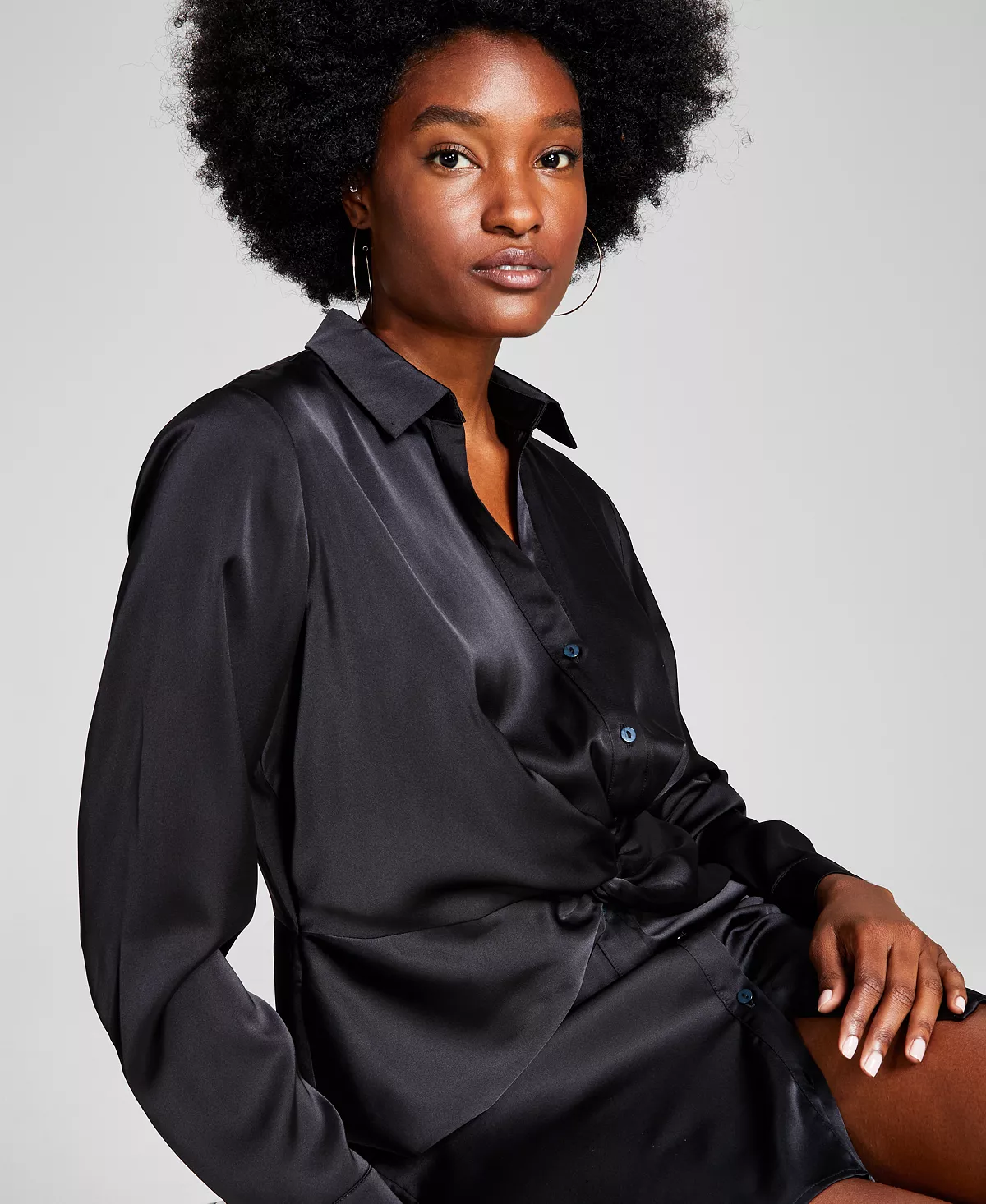 And Now This Women's Twisted Long-Sleeve Shirtdress 4 And Now This Women's Twisted Long-Sleeve Shirtdress - Image 4