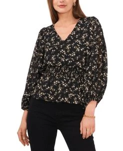 Vince Camuto Women's Printed Smocked-Waist Balloon-Sleeve Top