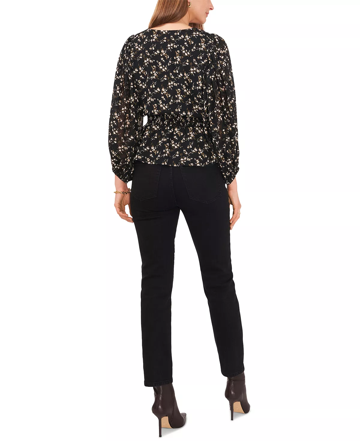 Vince Camuto Women's Printed Smocked-Waist Balloon-Sleeve Top 4 Vince Camuto Women's Printed Smocked-Waist Balloon-Sleeve Top - Image 4