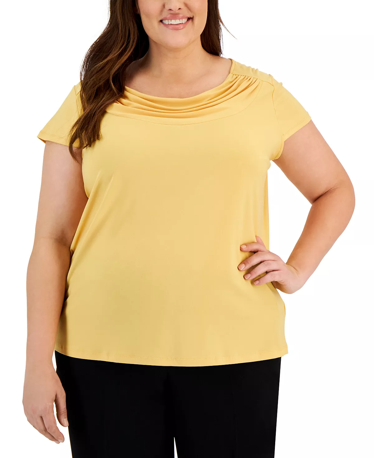 Kasper Plus Size Short-Sleeve Cowl-Neck Top 3 Kasper Plus Size Short-Sleeve Cowl-Neck Top - Image 3