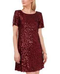 Vince Camuto Women's Sequined Round-Neck Short-Sleeve Dress 7 Vince Camuto Women's Sequined Round-Neck Short-Sleeve Dress -Anne Klein Sales Store 22599683 fpx