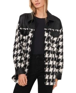 Vince Camuto Women's Printed Faux-Leather Trim Shirt Jacket