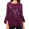Vince Camuto Metallic Knit Flutter Sleeve Top