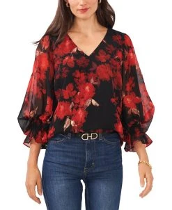 Vince Camuto Women's Floral-Print Balloon-Sleeve Top