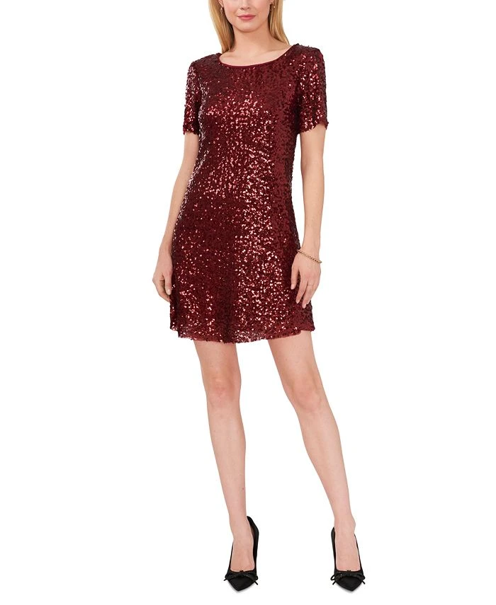 Vince Camuto Women's Sequined Round-Neck Short-Sleeve Dress 1 Vince Camuto Women's Sequined Round-Neck Short-Sleeve Dress