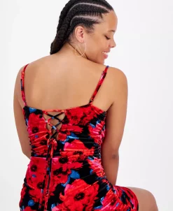 Bar III Women's Printed Sleeveless Ruched Velvet Mini Dress, Created For Macy's -Anne Klein Sales Store 22600280 fpx