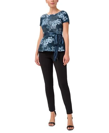 Adrianna Papell Women's Metallic Floral-Print Belted Top 2 Adrianna Papell Women's Metallic Floral-Print Belted Top - Image 2