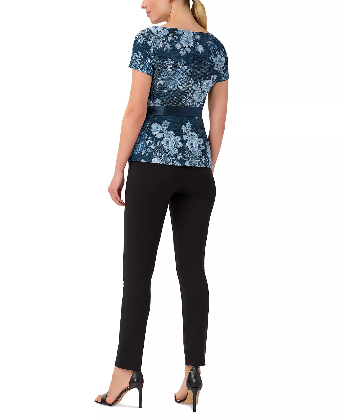 Adrianna Papell Women's Metallic Floral-Print Belted Top 3 Adrianna Papell Women's Metallic Floral-Print Belted Top - Image 3
