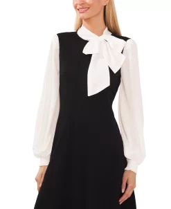 CeCe Women's Tie-Neck Mixed Media Sweater Dress 6 CeCe Women's Tie-Neck Mixed Media Sweater Dress -Anne Klein Sales Store 22631502 fpx