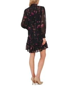 CeCe Women's Printed Long Sleeve Smocked Dress -Anne Klein Sales Store 22632214 fpx
