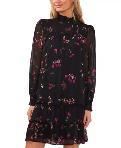 CeCe Women's Printed Long Sleeve Smocked Dress -Anne Klein Sales Store 22632216 fpx