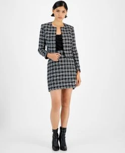 Bar III Women's Plaid Tweed Jacket, Embellished Camisole Top & Plaid Tweed Pencil Skirt, Created For Macy's
