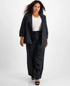Bar III Plus Size Washed Satin Jacket & Pull-On Pants, Created For Macy's