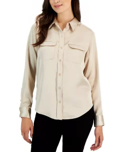 Alfani Women's Satin Collared Utility Blouse, Created For Macy's