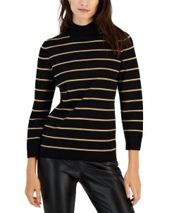 Anne Klein Women's Striped 3/4-Sleeve Mock-Neck Top