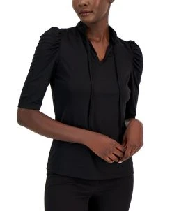 Anne Klein Women's Elbow-Sleeve Ruched-Shoulder Top