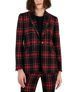 Anne Klein Women's Plaid One-Button Jacket