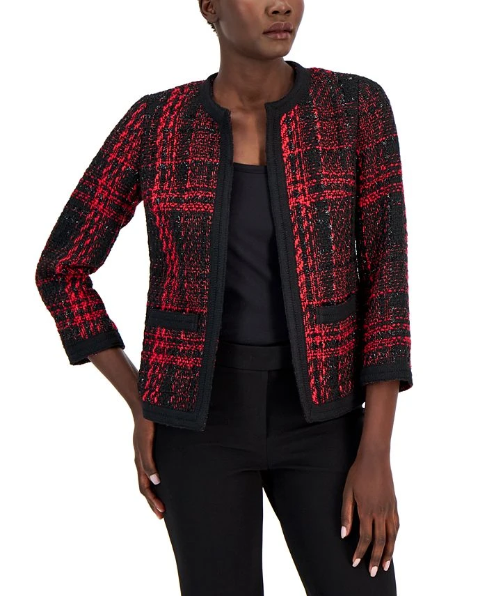 Anne Klein Women's Metallic-Tweed Open-Front Jacket 1 Anne Klein Women's Metallic-Tweed Open-Front Jacket